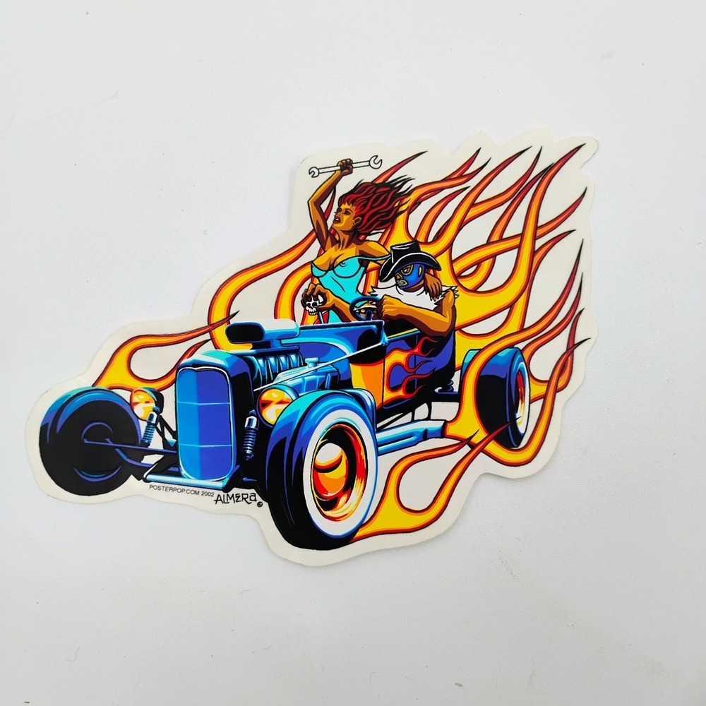 Marco Almera Poster Pop 2002 Hot Rod Flames Vinyl Sticker Decal VtG Lowbrow Y2k